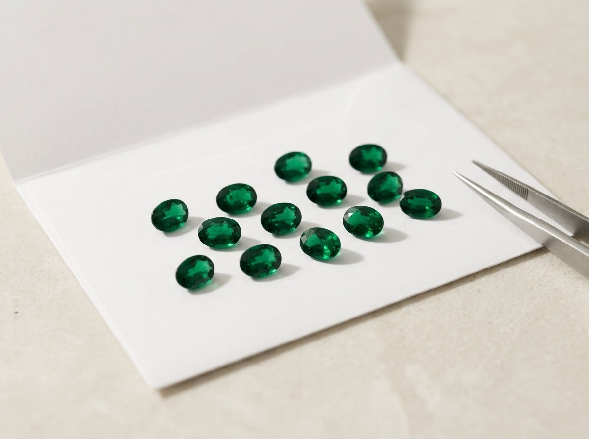 Loose oval emeralds scattered across an opened parcel paper